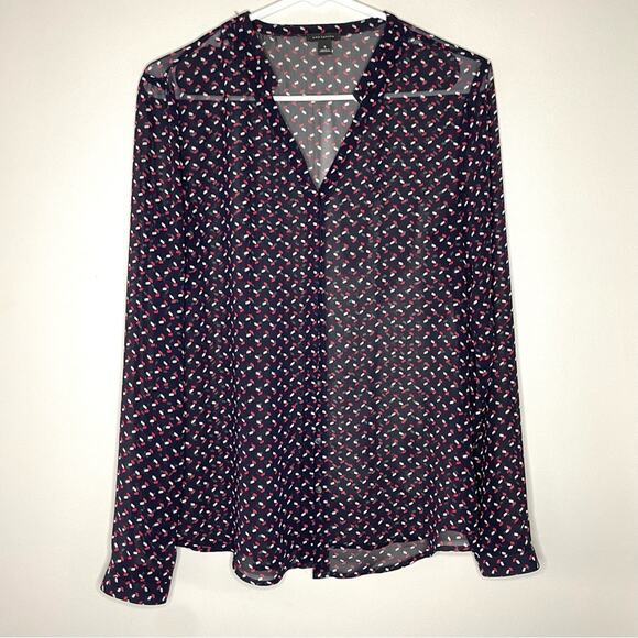 Ann Taylor Semi-Sheer Navy Blouse Size 4 - Picture 1 of 3